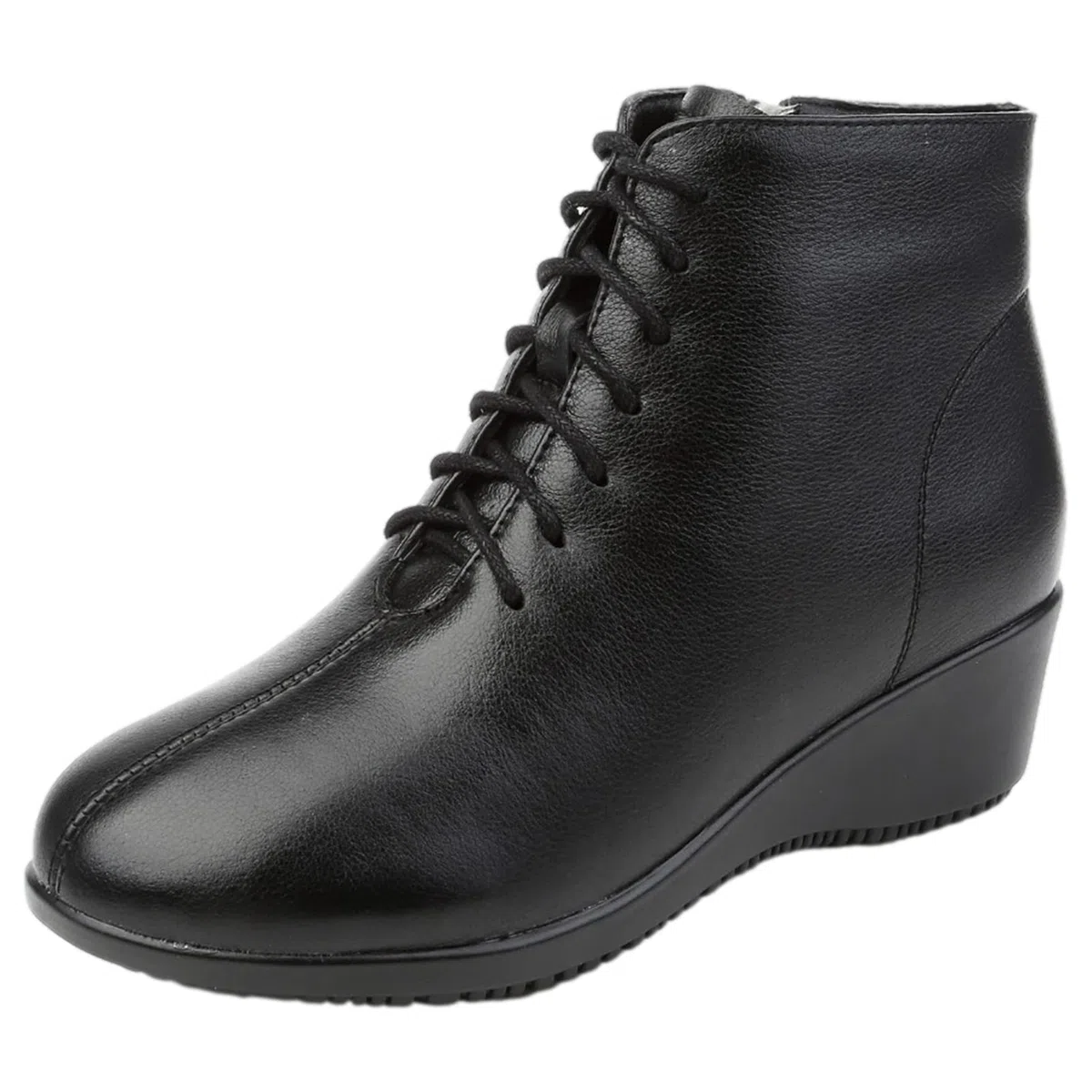 Mujer Moda Piel Genuina Botas Cuña con Cordones Botines de Invierno con Forro de Cuero/Forro de Felpa Caliente