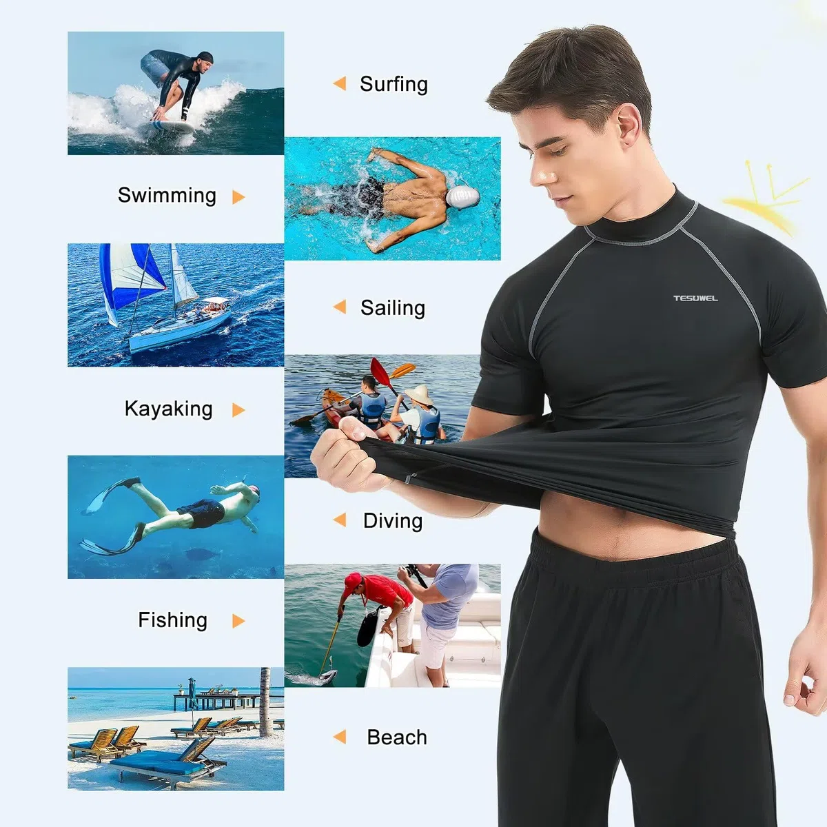 Camisetas de natación de manga corta con protección UV UPF 50+ para hombre, de secado rápido, para surf, antirozaduras