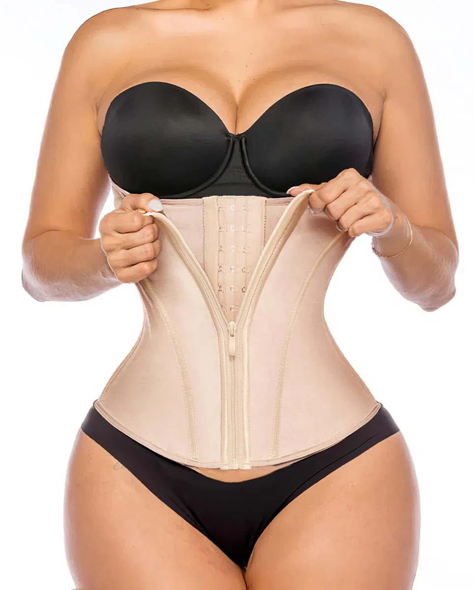 YIANNA - Faja moldeadora de látex para mujer, control de abdomen, corsé de cintura con efecto reloj de arena, con cremallera y corchetes.