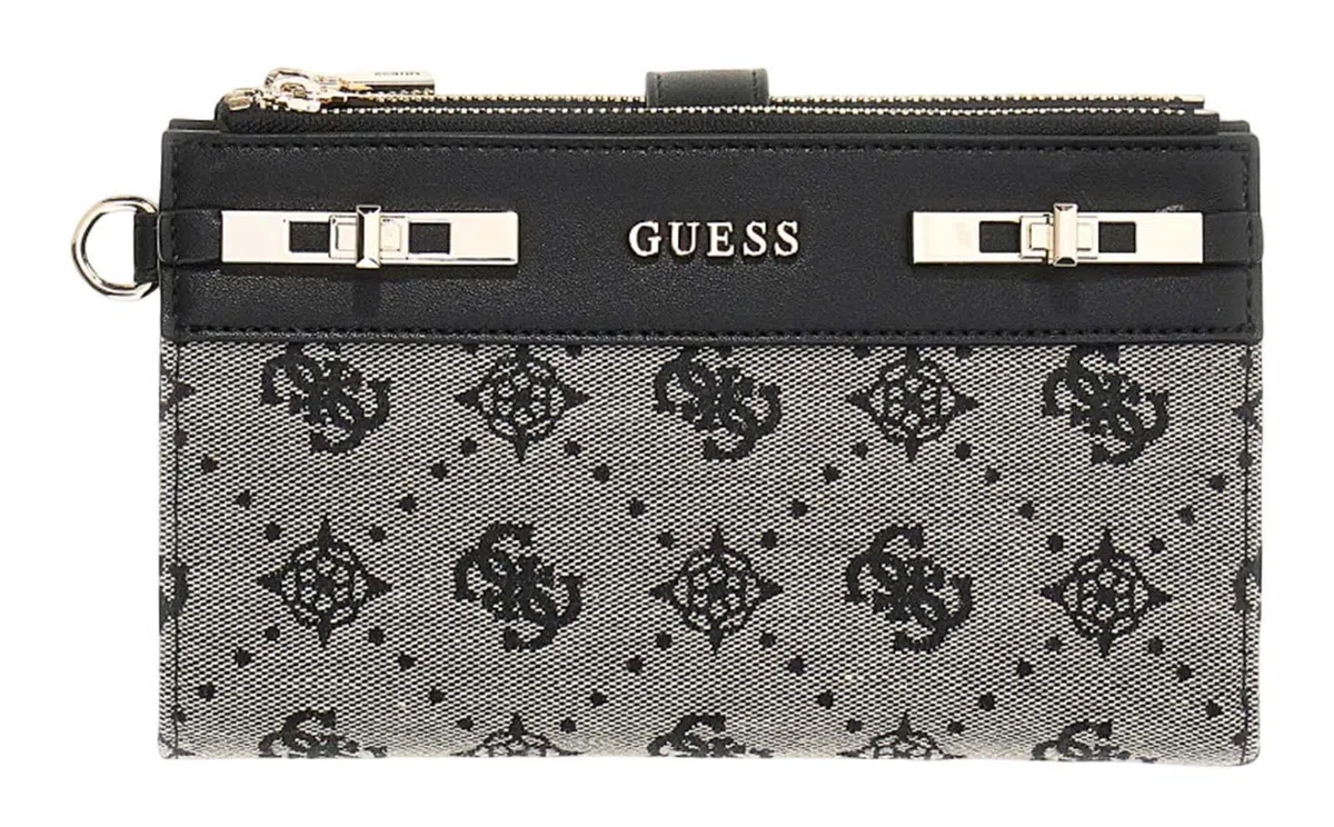 GUESS Monedero Melinda Logo SLG Double Zip Organizer Black Logo Negro