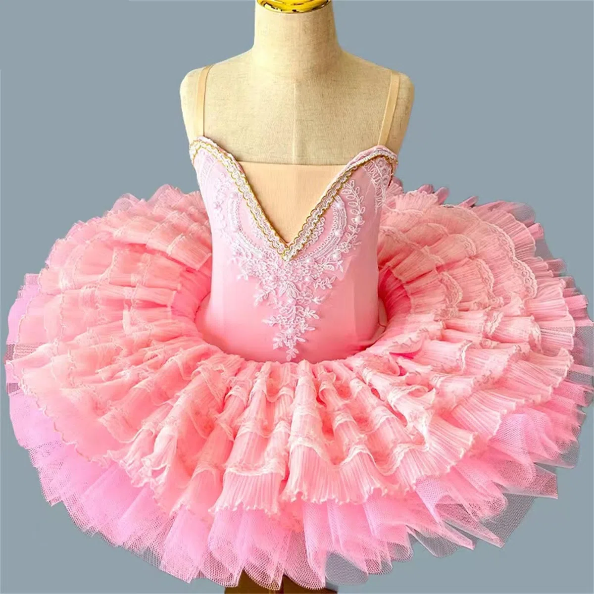 Vestido de tutú de Ballet para niñas, con decoración de Flores de Perlas, Ideal para Bailar en el Lago de los cisnes, para competición de salón y Baile.