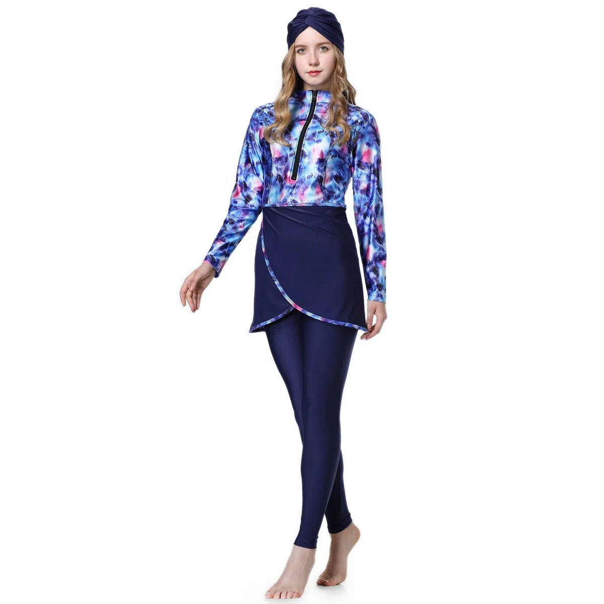 Generisch Conjunto de traje de baño para mujer, camiseta de manga larga y pantalón con gorro de natación de cobertura completa, ropa de playa para nadar al aire libre, surf, buceo, actividades de