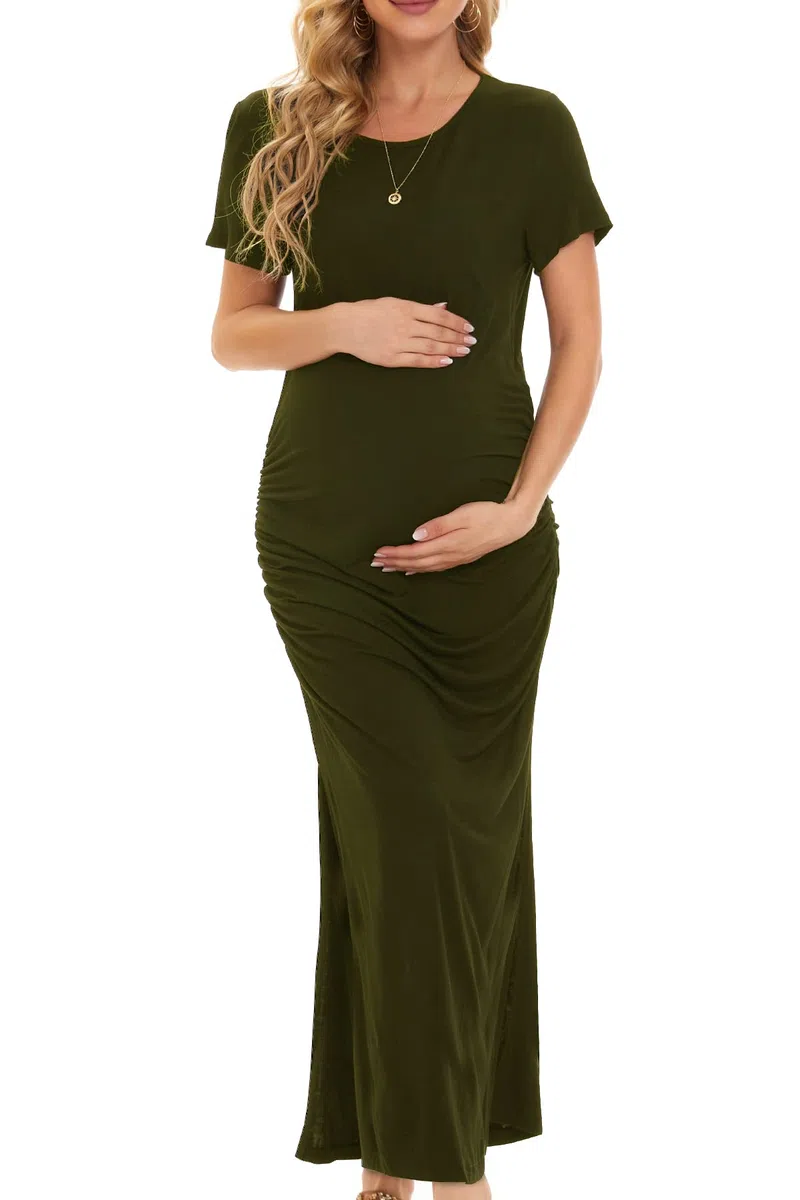 Smallshow Vestidos de Maternidad Mujer Larga Side Split Ropa premamá Army Green XL