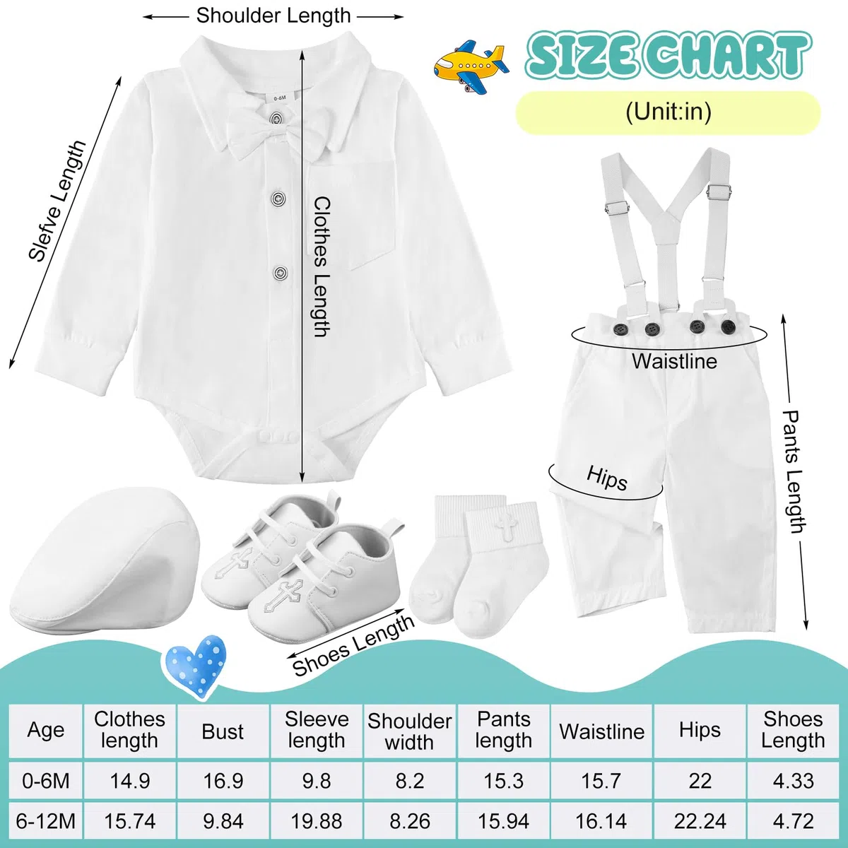 5 piezas de trajes de bautizo para bebé niño, incluye camisa, boina, sombrero, tirantes, pantalones, zapatos, calcetines, trajes de bautizo para niños