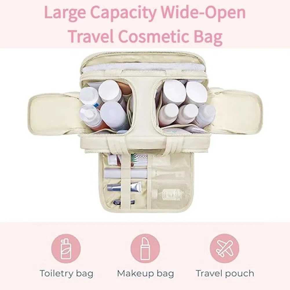 Organizador de maquillaje de viaje, bolsa de aseo de gran capacidad, bolsa de cosméticos ligera 4 en 1 con separación húmeda y seca, fácil de transportar para mujeres