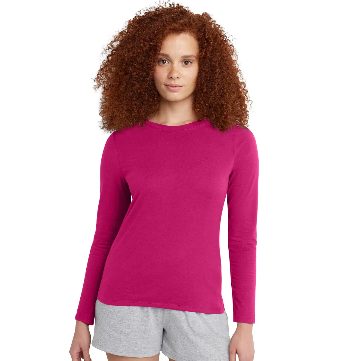 Hanes Originals - Camiseta de Manga Larga de Algodón, Ligera, Cuello Redondo, Ajuste Moderno Camiseta Mujer (Pack de 1)