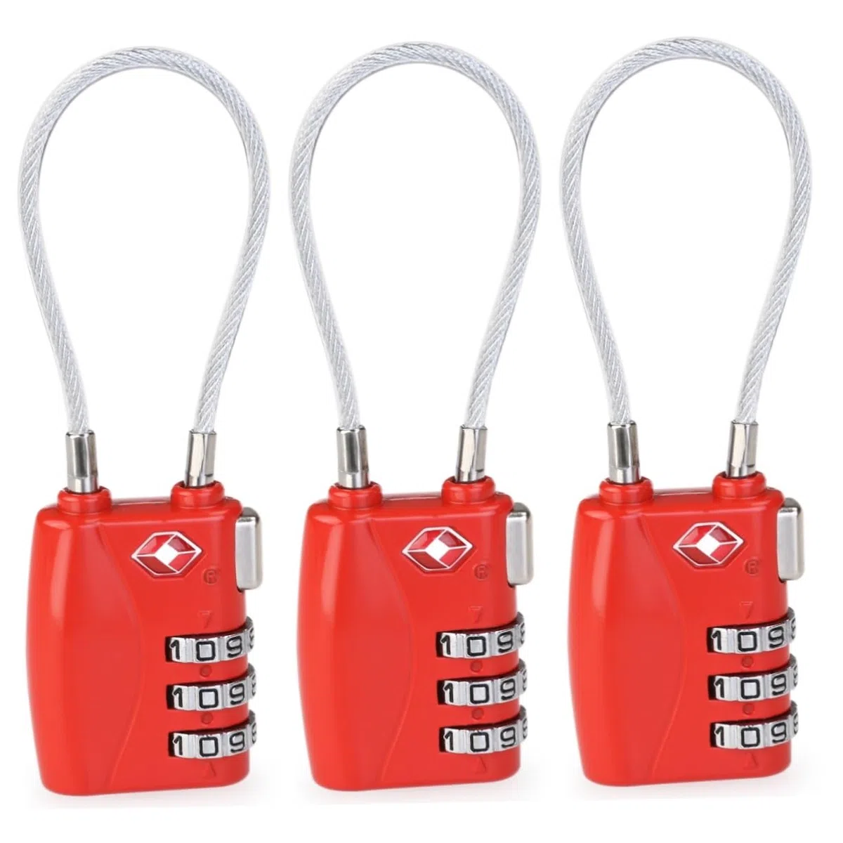 3piezas Candado De Seguridad Tsa Cable Para Equipaje Candado De Combinación De Dígitos Para Maletas y Mochilas Rojo