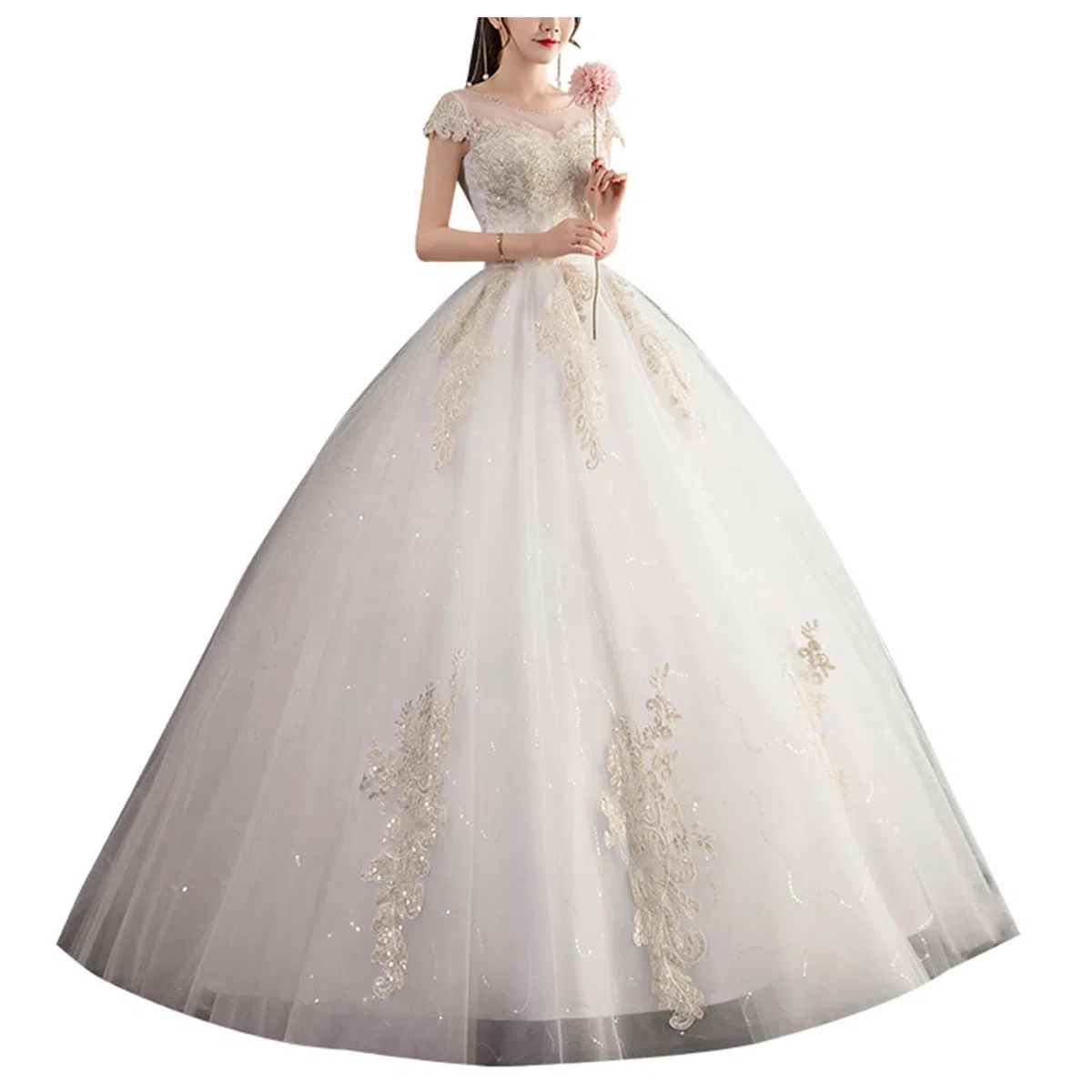Vestido De Novia De Mujer para Mujeres Vestidos De Novia Bordados Bordados Manga Corta Vestidos De