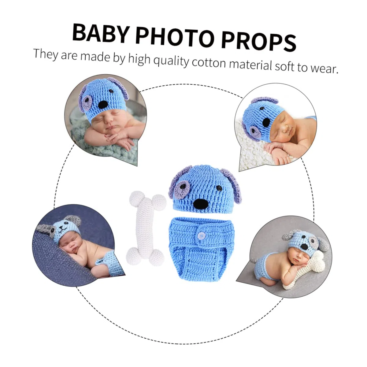 Gatuida Conjunto Ropa Tejida Mano Para Fotografía De Bebés De Accesorios De Modelado De Sombrero Pantalones Cortos Azul