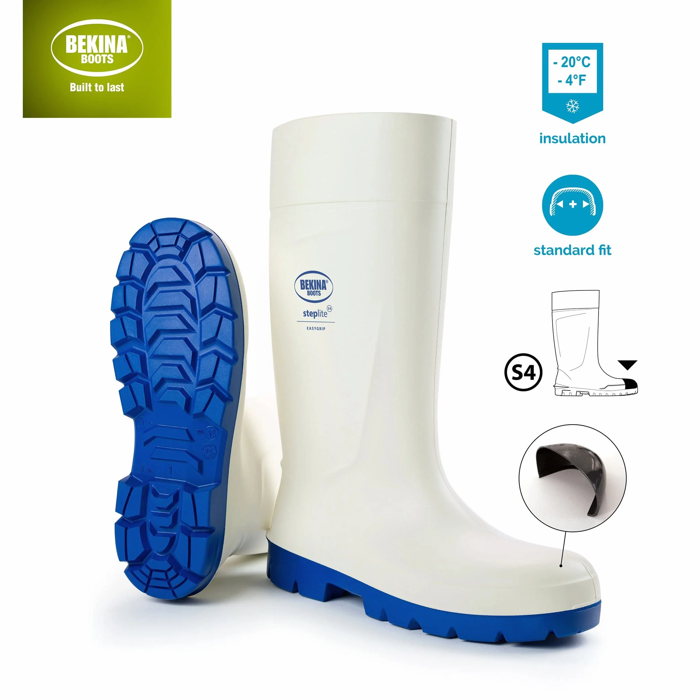 Botas de Seguridad con Puntera de Acero para la Industria alimentaria, fáciles de Limpiar y desinfectar, Incl. Suela incrustada para pies Secos, Gran Comodidad de Uso, Blanco, EU 47