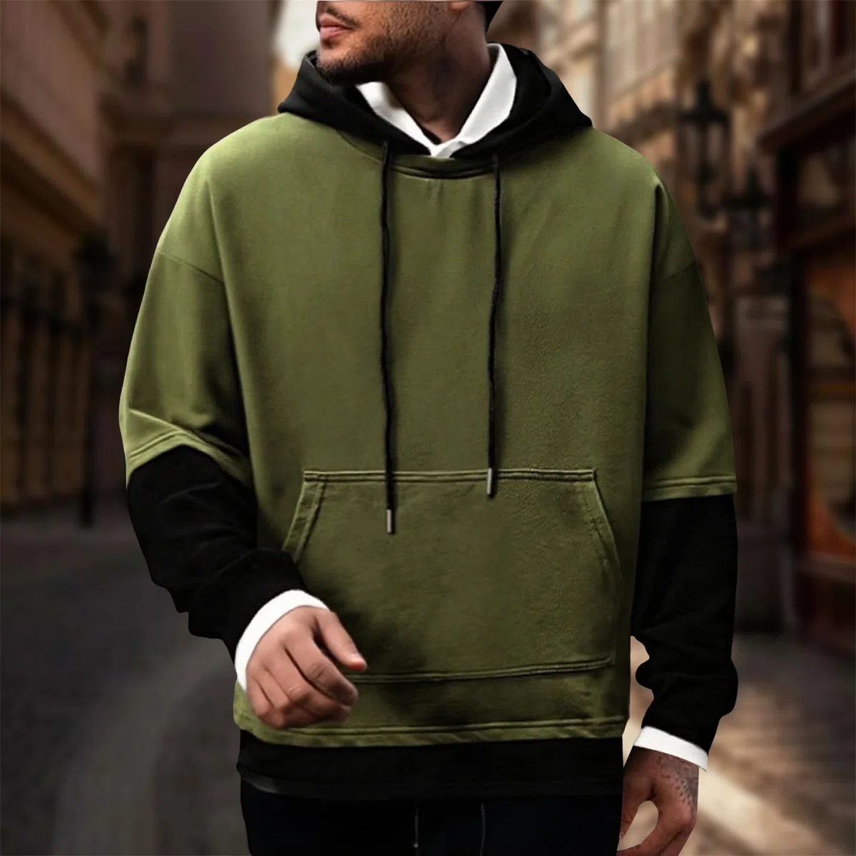 Sudaderas con Capucha Corta Sudadera Oversize Estilo Patchwork para Hombre, Nueva Otoño Juveniles (Blackish Green, XXXXXL) Mujer Tallas Grandes Hombre Disfraz Vigilante De La Playa