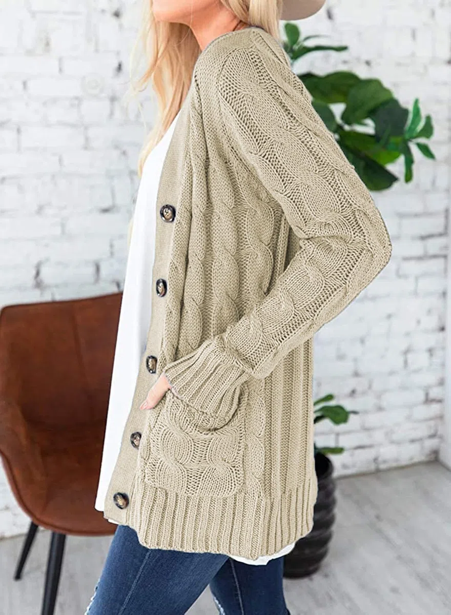 Uusollecy Cárdigan de Manga Larga para Mujer, para otoño e Invierno, Informal, con Botones, Tallas
