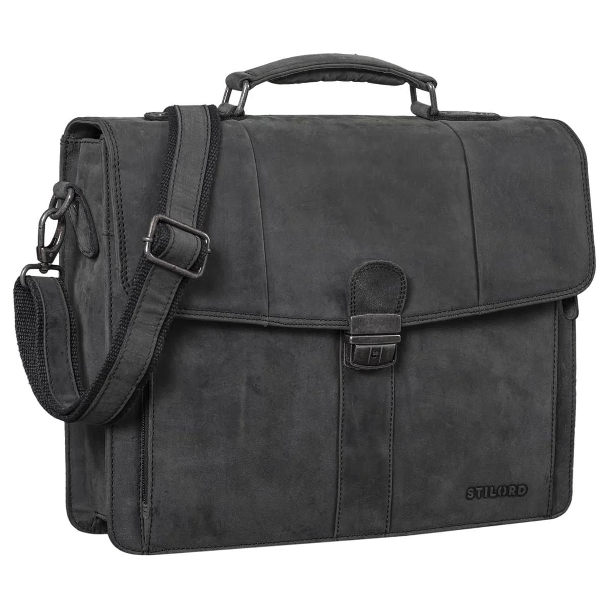 STILORD Havanna Maletín Clásico de Cuero para Hombre y Mujer Bolsa Bandolera Grande A4 de Oficina Trabajo Llave y Cerradura Bolsa de Hombro Color:Zamora - marrón