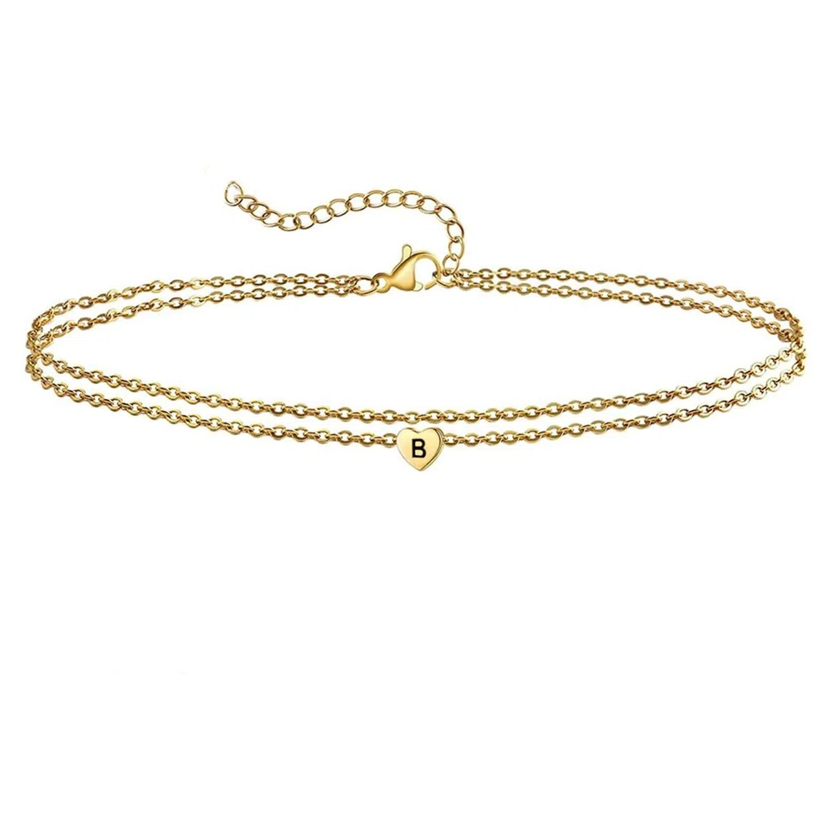 Tobillera de oro 18 K 750 Y2K, oro amarillo Au750, cadena doble con letras de corazón, tobillera para mujer, resistente al agua, verano, descalzo, playa, joyas para mujer