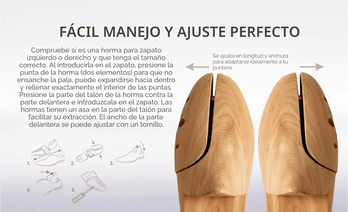 Coccine - Horma para zapatos de madera de cedro, extrafuerte, protección contra torceduras, tensor de madera para todos los zapatos, con muelles ajustables, 43-44