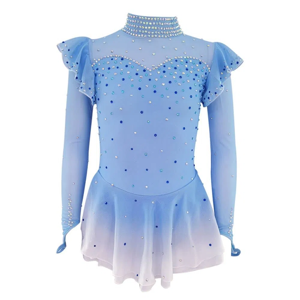 LIUHUO Vestido de patinaje artístico para niña, profesional, color azul