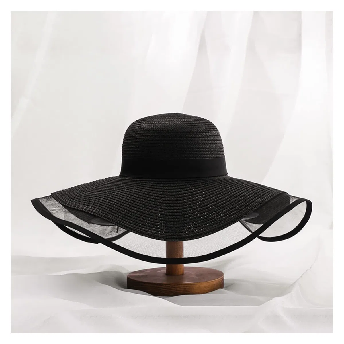 TOMYEUS Pamelas para Mujer Summer Sun Sol Berr Brim UV Protección Floppy Beach Sombrero Damas Sombrero de Paja Lace Big Brim Gat Sombrero Playa (Color : Black)