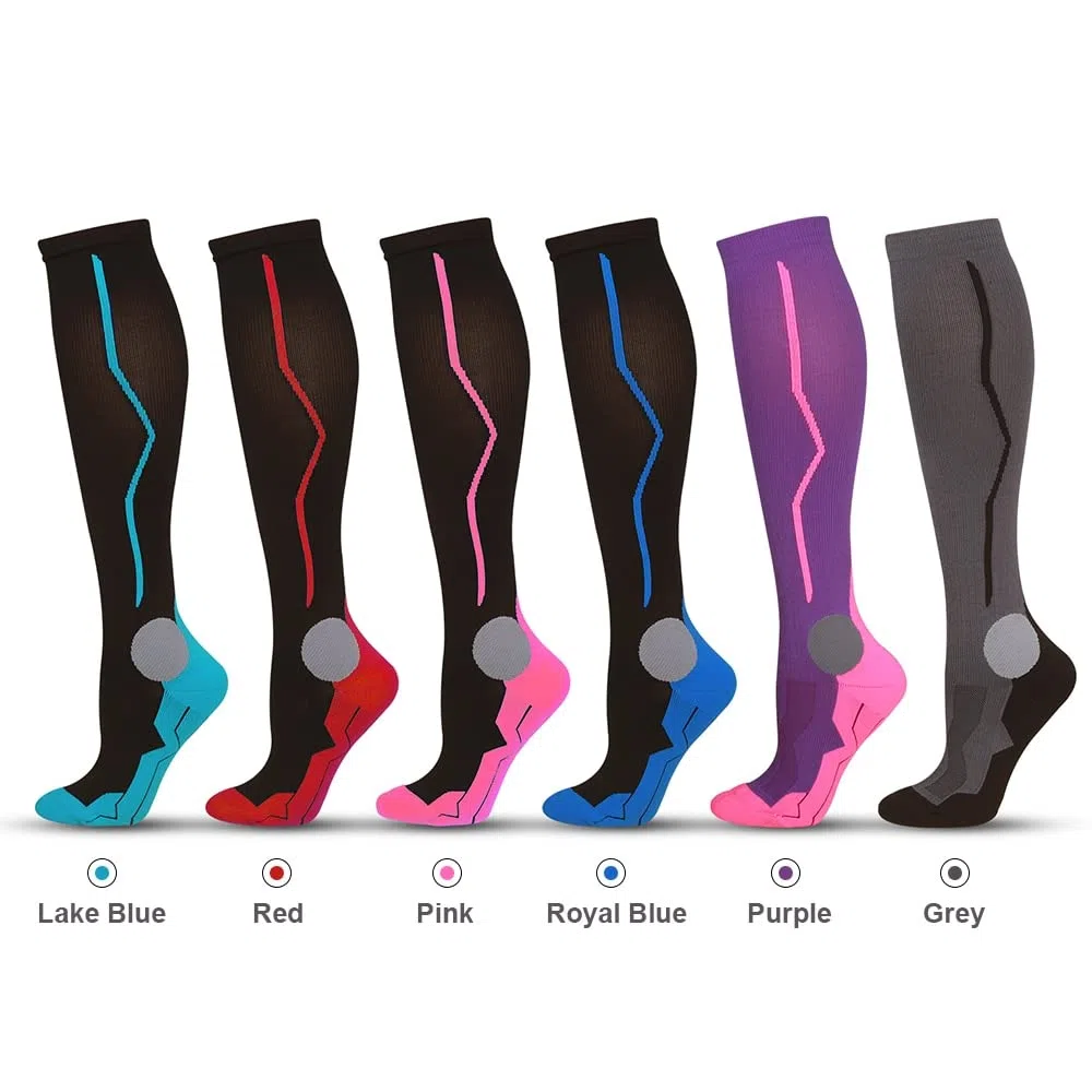 Calcetines de ciclismo 3 pares de deportes deportes Corrientes largos de fútbol de fútbol calcetines de la pierna Compresión de la pierna Estiramiento de las medias de la compresión atlética Calcetine