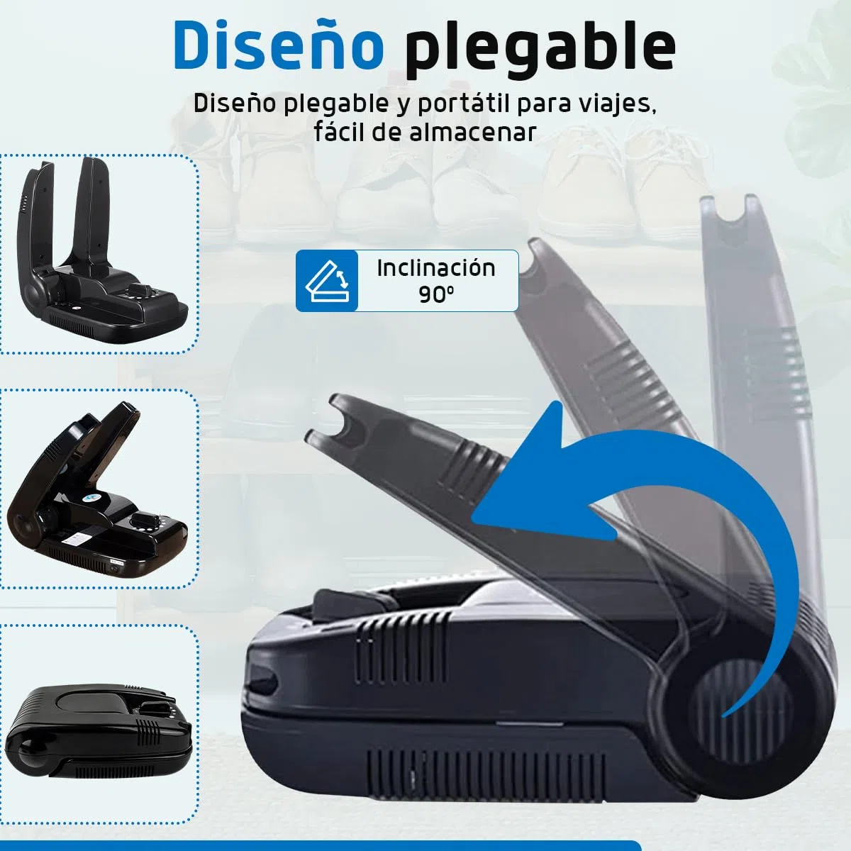 Fleau Secador de zapatos inteligente Función de secado/ozono - Ambientador de zapatos - Eliminador de olores - Incl. Bolas perfumadas y cepillo para zapatos (Secador de zapatos con temporizador)