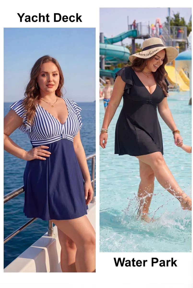 Smismivo Traje de baño de talla grande para mujer, con control de abdomen, traje de baño de una pieza con volantes adelgazantes, traje de baño con curvas
