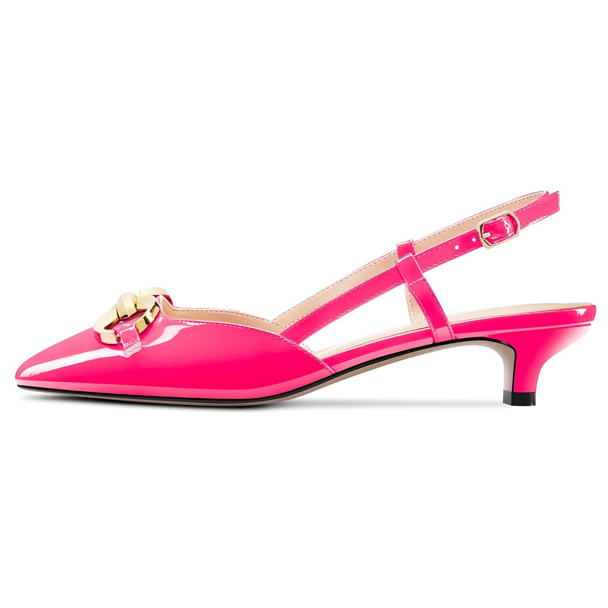 HEUIVZAR Slingback Pumps de Mujer Puntiaguada Punta Bajos Gatito Heel Correa Tobillo Charol Casual Confort Dress Zapatos 3.5 CM