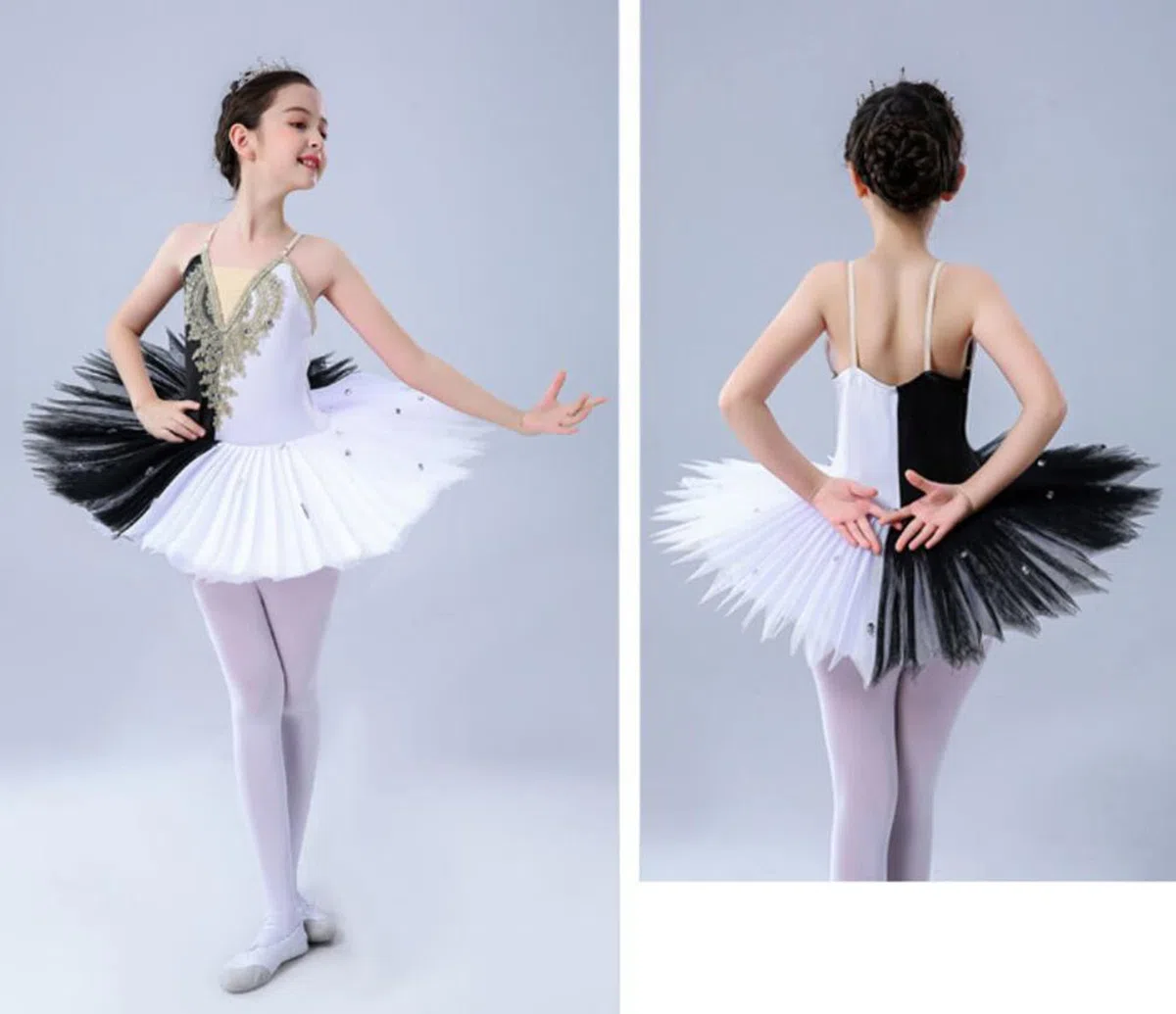 OTMYIGO Falda tutú de Ballet para niña, Vestido de Ballet, Disfraz de Lago de los cisnes para niños, Vestido de Lago de los cisnes de Ballet Profesional para niña,Black and White,170