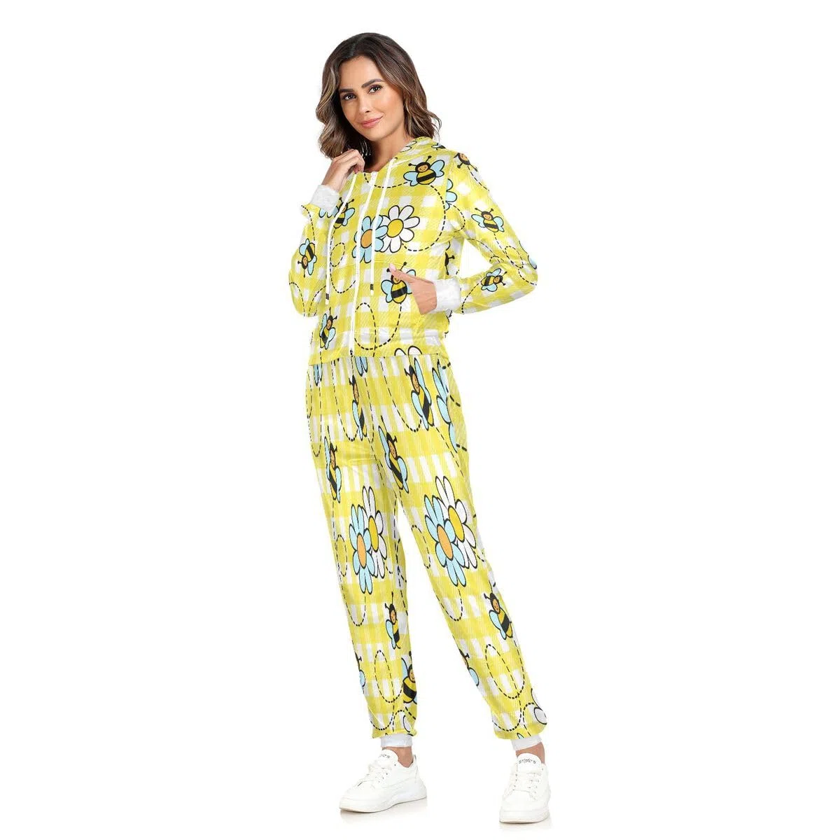 Conjunto deportivo de 2 piezas para mujer, conjunto deportivo de manga larga con estampado de margaritas y insectos