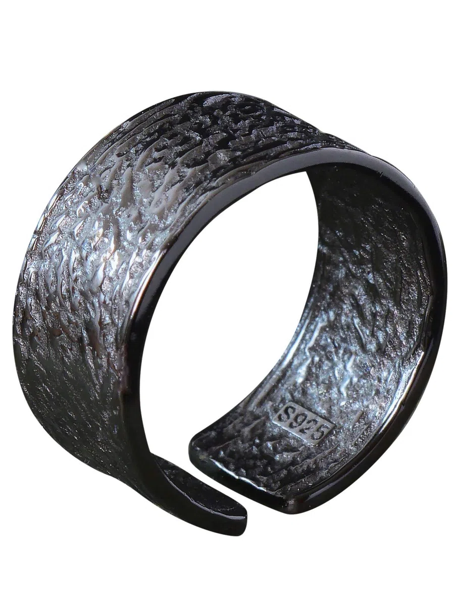 NicoWerk Anillo de plata para mujer de plata de ley 925, ancho, sencillo, estrecho, negro, con estructura ajustable, abierto, SRI621