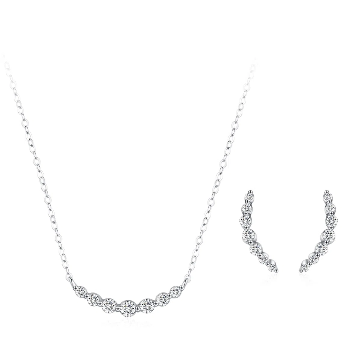 Juego de pendientes y collar de circonita cúbica para mujer, plata de ley 925, collar con colgante de sonrisa de plata y aretes de tuerca, juego de joyas para novia, esposa, ella, adecuado para