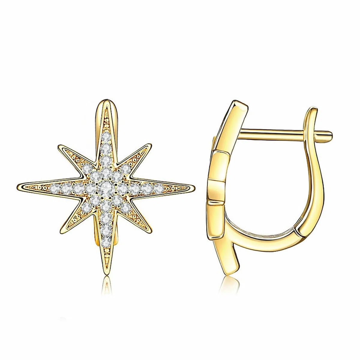 AMDXD Pendientes de oro blanco 585 de 14 quilates, estrella de aro con diamante, pendientes de oro Au585 para mujer, pequeños joyas de oro auténtico