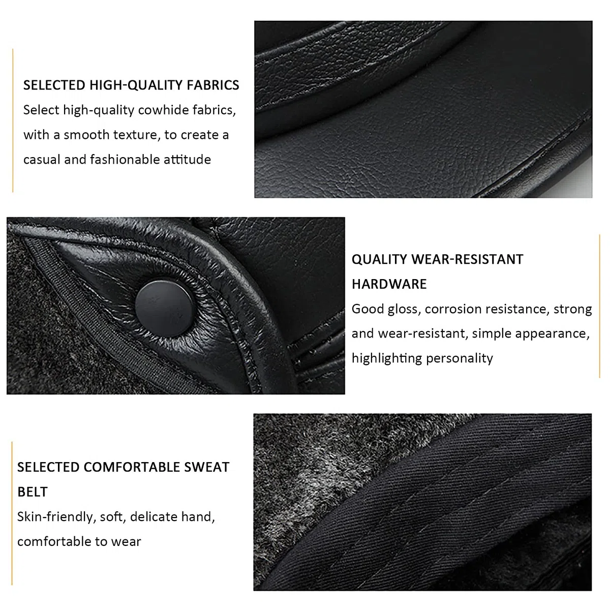 Sombreros de invierno, sombrero bombardero Trooper de cuero para hombre Trapper Hat Faux Fur Bomber Cap con orejeras Invierno para ancianos