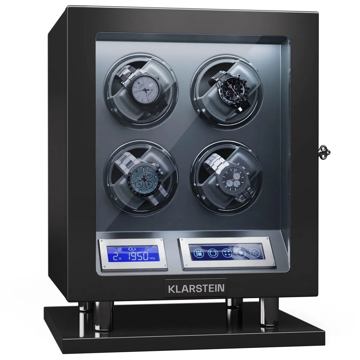 KLARSTEIN Caja, para 4 Relojes, Vitrina Acrílico, Joyeros, 5 TPD, Caja Relojes Acrílico, Expositor para Dar Cuerda Reloj, Relojero Organizador Grandes, Organizadores