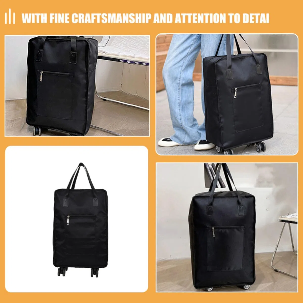 GALPADA Bolsa de Viaje Plegable para Fácil Transporte en Tela Oxford de Gran Capacidad Negra Diseño Compacto y Ruedas Multidireccionales en Viajes