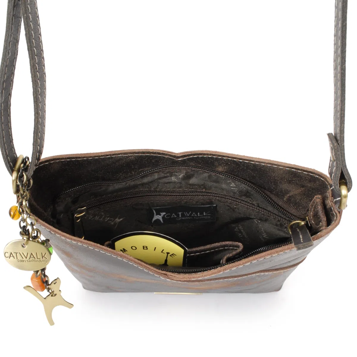 Catwalk Collection Handbags - Bandolera Pequeña de Piel Envejecida - Bolso de Mano para Mujer - Bolso Cruzado con Correa Ajustable - Flora