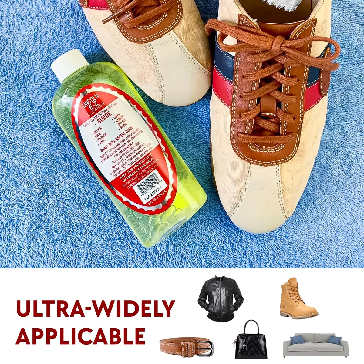 Lincoln Shoe Polish Lincoln E-Z Limpiador de Piel de Ante Nubuck satén Tela de Nylon de Zapatos Limpiador 8 oz