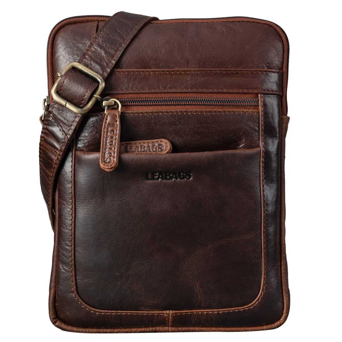 LEABAGS Bolso para Hombres y Mujeres | Bolsa de portátil de Cuero Genuino 15" | Bolso Bandolera con Correa | Bolso de Hombro | Bolsa mensajera | Bolsa de Trabajo | Bolsa de Profesor | Cow Saddle Horse