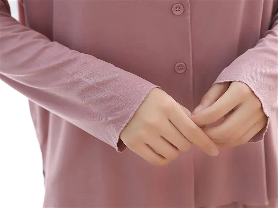 Conjunto de pijama de algodón suelto de manga larga para mujer, casual, otoño, invierno, cuello en V, caqui, L