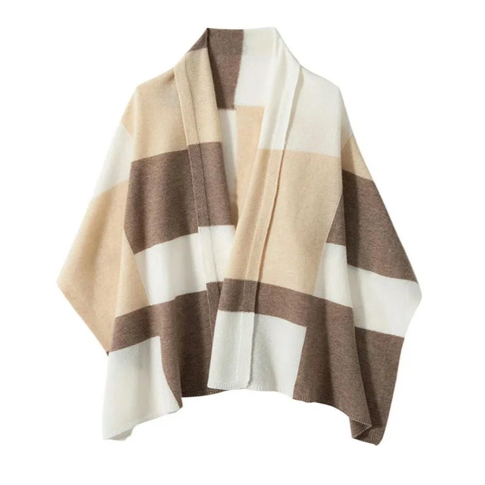 Bufanda Tipo Chal Lana y Cachemir a Rayas para otoño e Invierno, Bufandas Grandes de Cachemir para Mujer, Chal Exterior Ligero y Fino