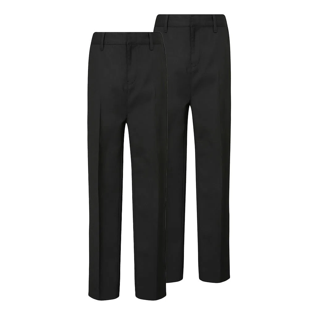 Trutex Basics 2 Pack Black Slim Leg Boys' Trousers - Smart & Durable School Uniform (3-12 Years)