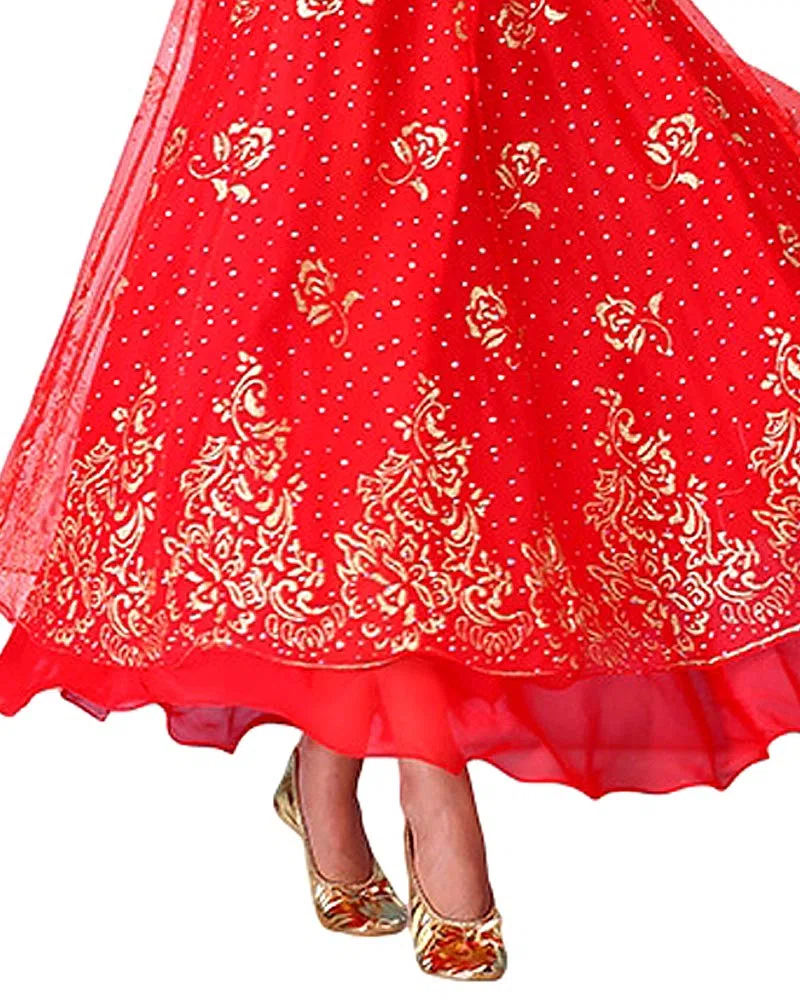 Bollywood Indio para Mujer de Manga Larga Anarkali Lehenga Choli Saree Vestido Rojo árabe Princesa Danza del Vientre Falda Trajes Traje (Rojo, 150-170 cm, 45-70 kg)