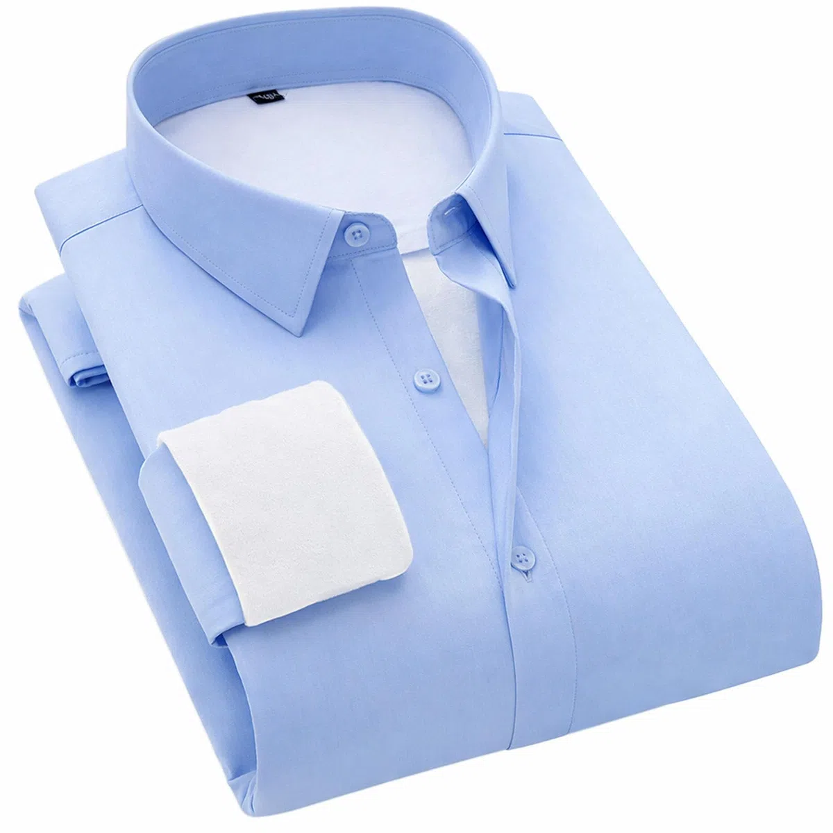 Camisa de vestir con forro polar para hombre, manga larga, color liso, con botones, para hombres de negocios, cálida para invierno, para la oficina