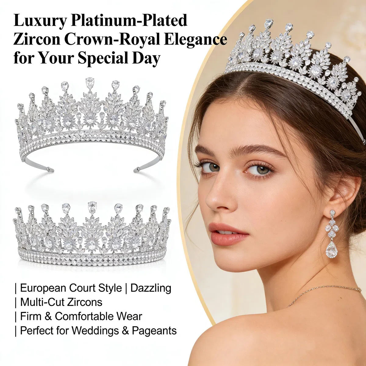 Coronas de princesa de cristal de boda para mujer, diadema de circonita cúbica, tiaras de cumpleaños para niñas, corona de reina real, accesorios para el cabello para novia