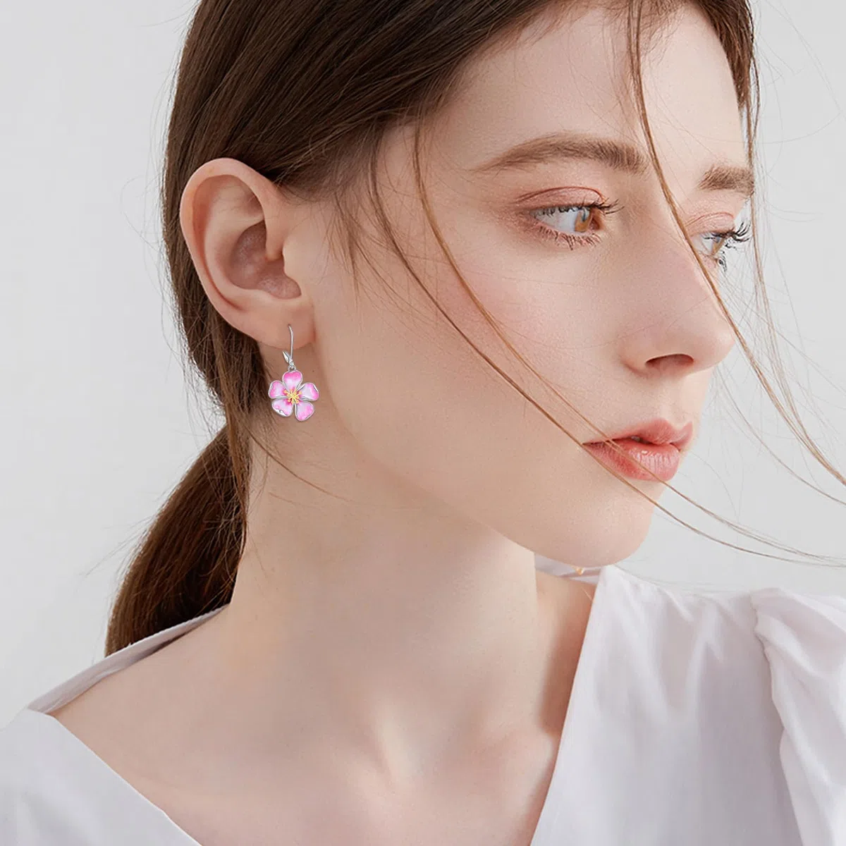 AXELUNA Pendientes de flor de cerezo para mujer, plata de ley, esmalte rosa, flor de cerezo, aretes colgantes de joyería para madre y esposa, Normal, Plata de ley, Sin piedra preciosa