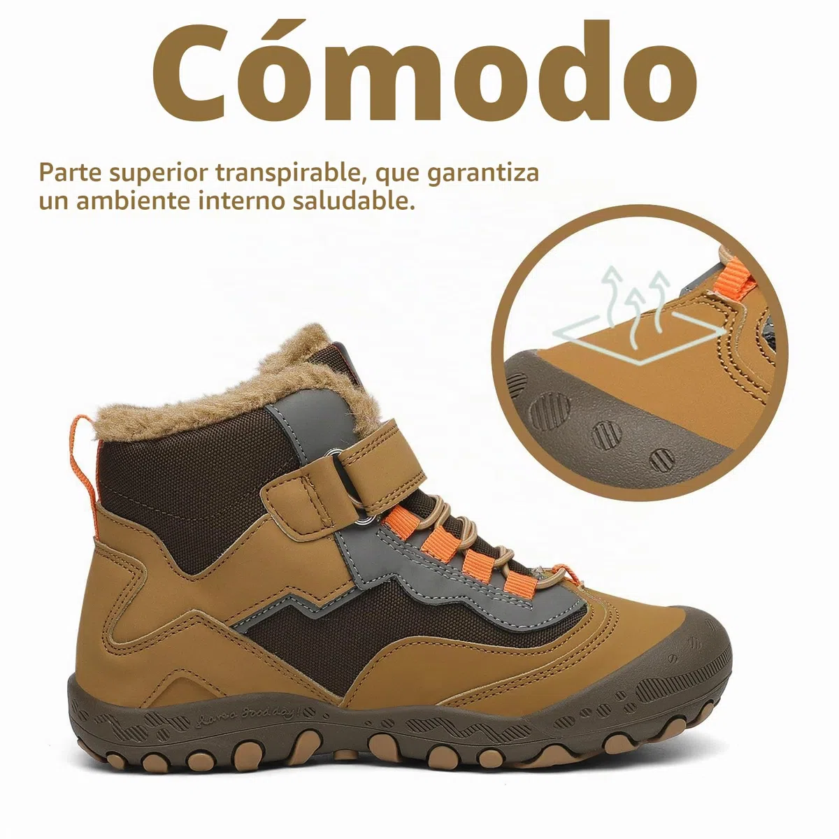 Mishansha Botas de Nieve Niño Botas Antideslizantes, Marrón 35 | Forro cálido, cierre de autollenado, puntera reforzada, suela con dibujo, colegio, paseos, nieve