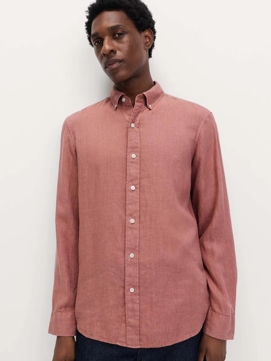Marks & Spencer Camisa de Lino Puro Teñida en Prenda para Hombre, Ajuste Normal