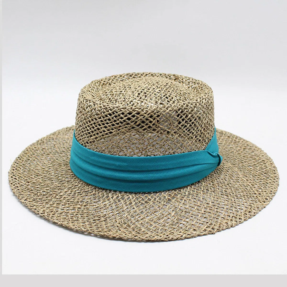 Sombrero para el Sol Paja Verano Mujer Diseño de Lazo Grande Lado Ancho Color sólido Anti-Vacaciones Playa (Negro Talla 56) (Azul