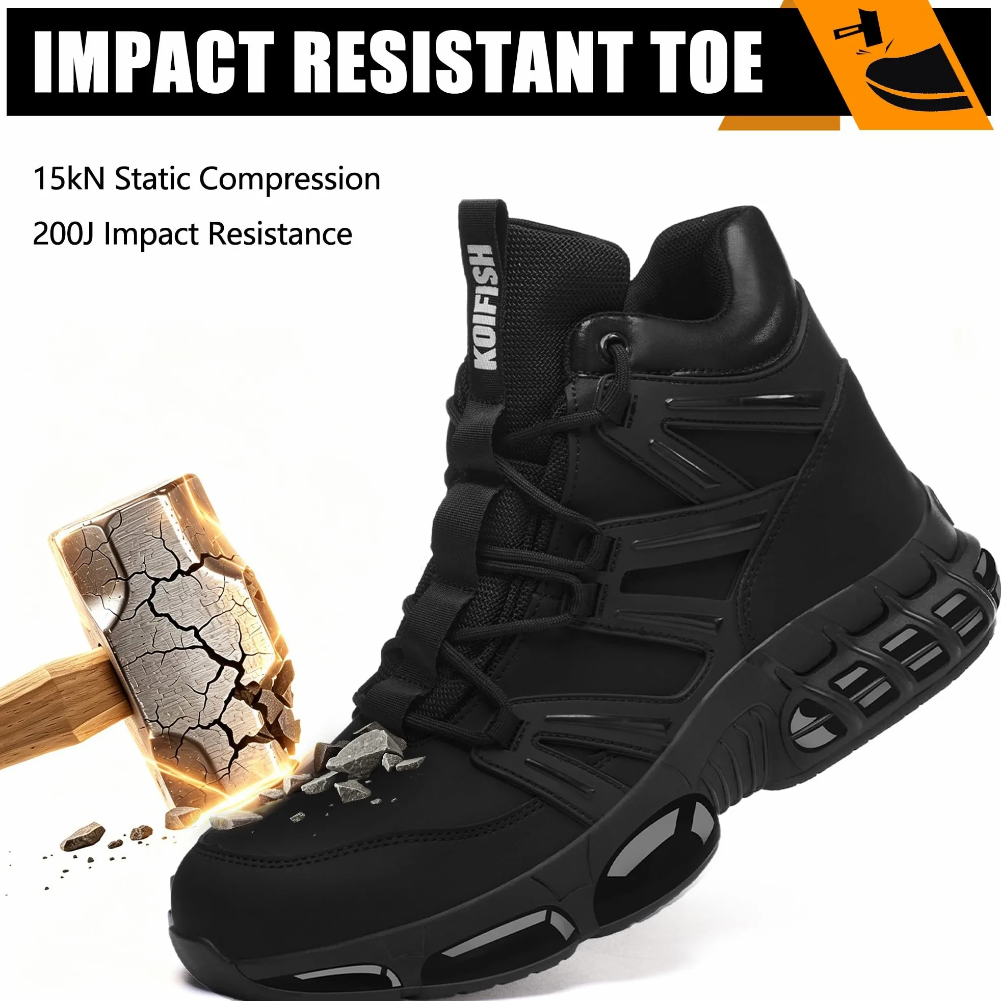 Botas de Seguridad Impermeable Botas de Trabajo Hombre Mujer | Cuero sintético+lengüeta cerrada, Zapatos de trabajo punta de acero+Kevlar, EN ISO 20345, suela aire, Zapatos de Seguridad