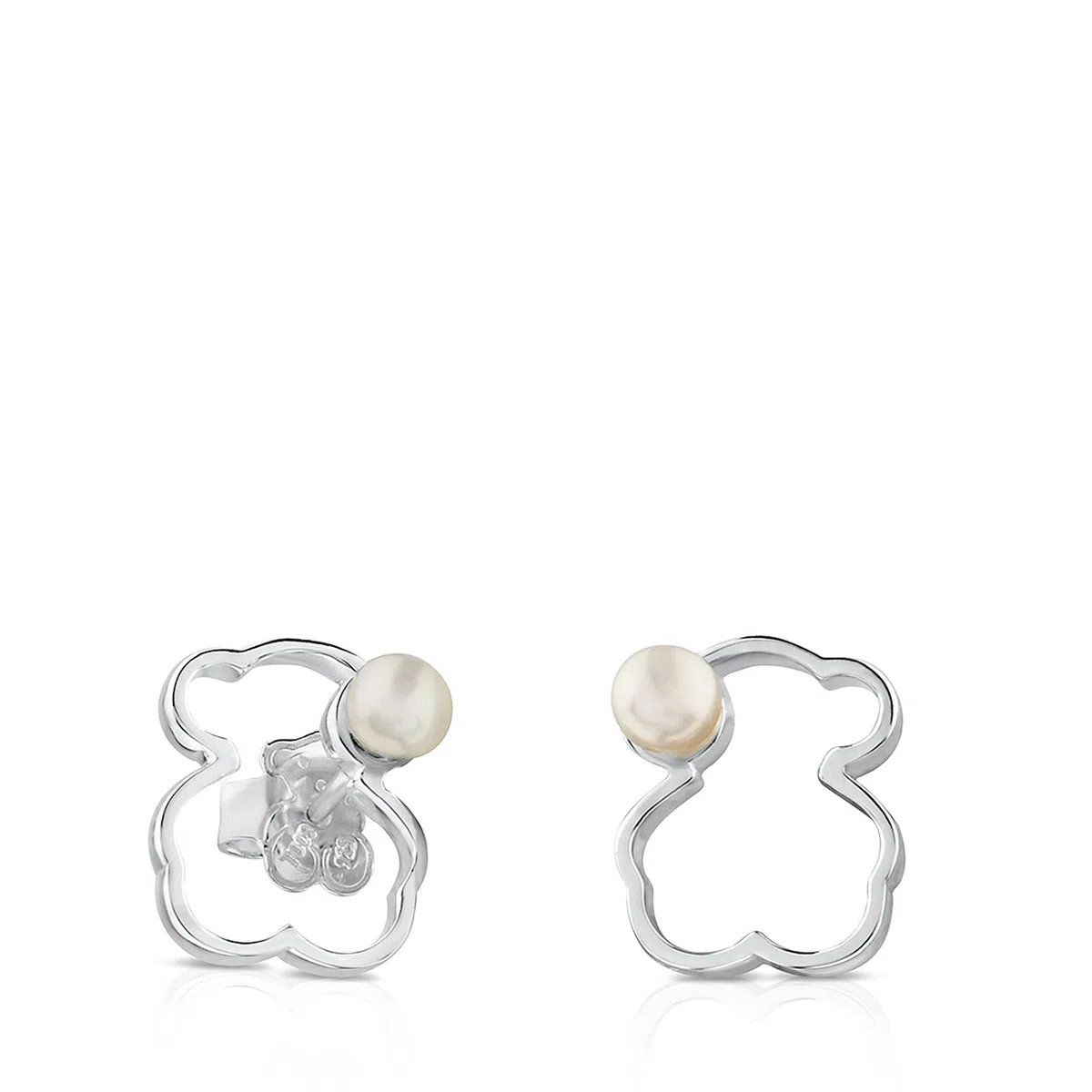 TOUS Pendientes de Plata de Primera Ley para Mujer con Motivo Oso de 1.4 cm y Perla, Elegane y Versatil, Colección Silueta