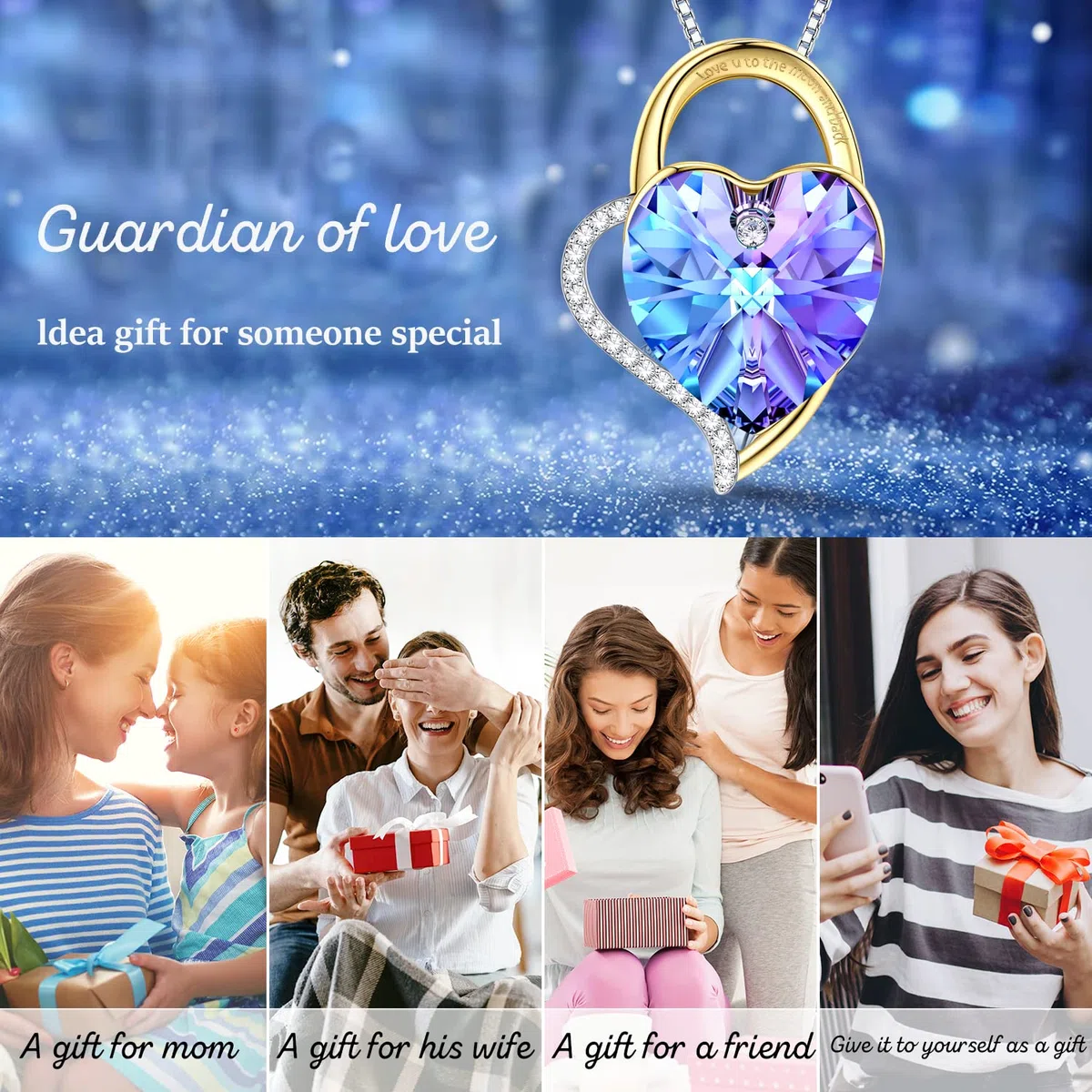 "Eterna Amor"Collares Mujer Plata Colgante Corazon con Cristal de Austriacos Joyas Regalos Originales para Mujer Madre Abuela Esposa Cumpleaños Aniversario Navidad San Valentín Regalo