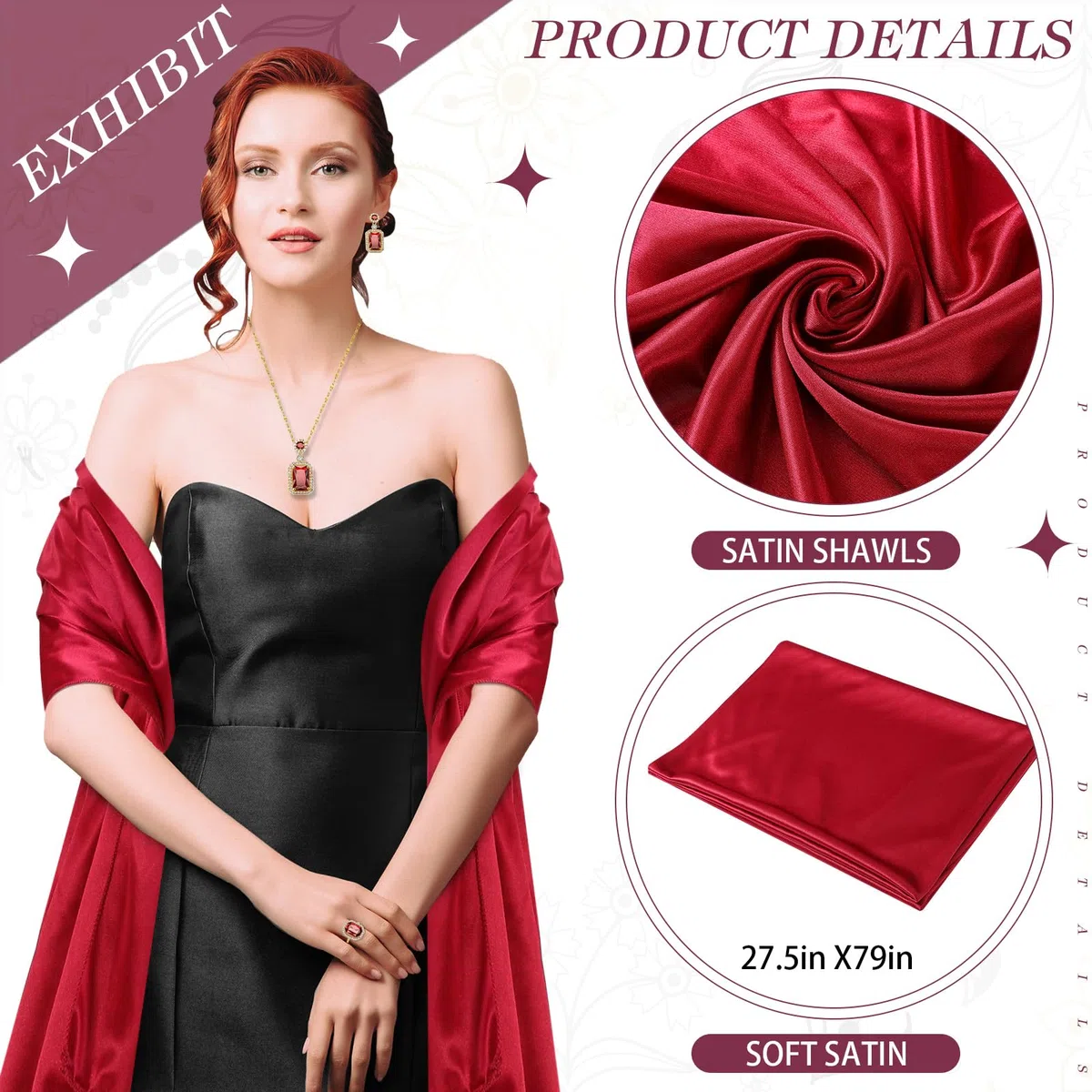 Jadive Juego de 5 piezas de joyería de satén para mujer, vestidos de noche, bolso de graduación, bufanda, aretes, collar, anillo para boda, novia, noche, fiesta, accesorios vintage para banquetes
